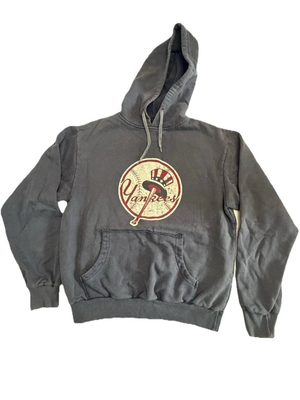 New York Yankees Hoodie Mens Medium Vintage Distressed Logo Pullover Sweatshirt
